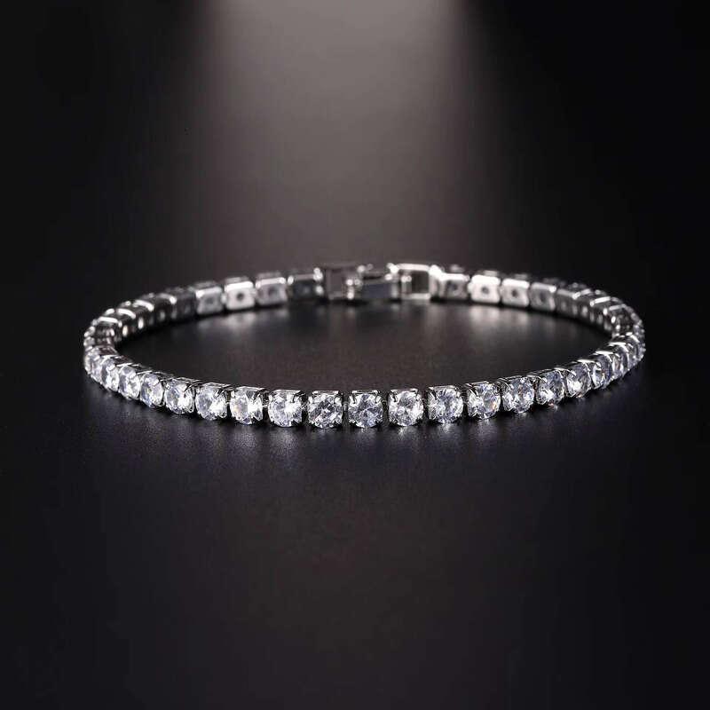 17/19/ 21cm 4mm Long moissanite chain Tennis Iced Chain Crystal for Women Gold and Sier Bracelet
