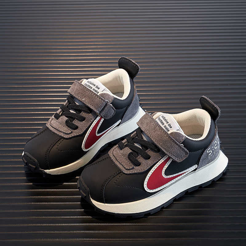 Genuine Leather Childrens Forrest Gump Shoes Girls Shoes 2023 New Autumn Winter Fleece Boys Sneakers Dad Shoes Cotton Shoes W251017