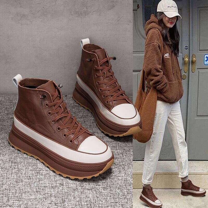 Genuine Leather Martin Women S Platform Shoes New Style Versatile Slimming Short Boots