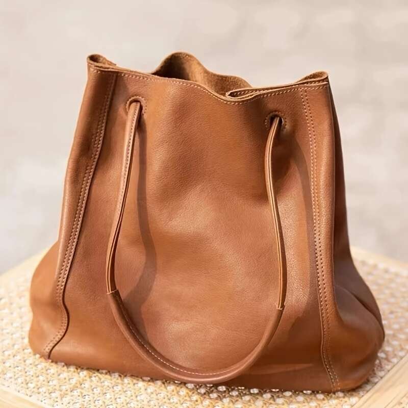 Genuine Leather Bucket Bag Adjustable Shoulder Strap, Spacious Built-In Detachable Mini Pocket, Exquisite Stitching, 3 Colors Available - Multifunctio
