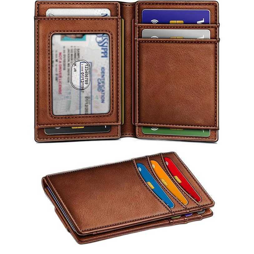 YATBEST Mens Wallet Oil Wax Short RFID AntiTheft Brush UltraThin Wallet Double Fold Portable Wallet Multifunctional Card BagW251017