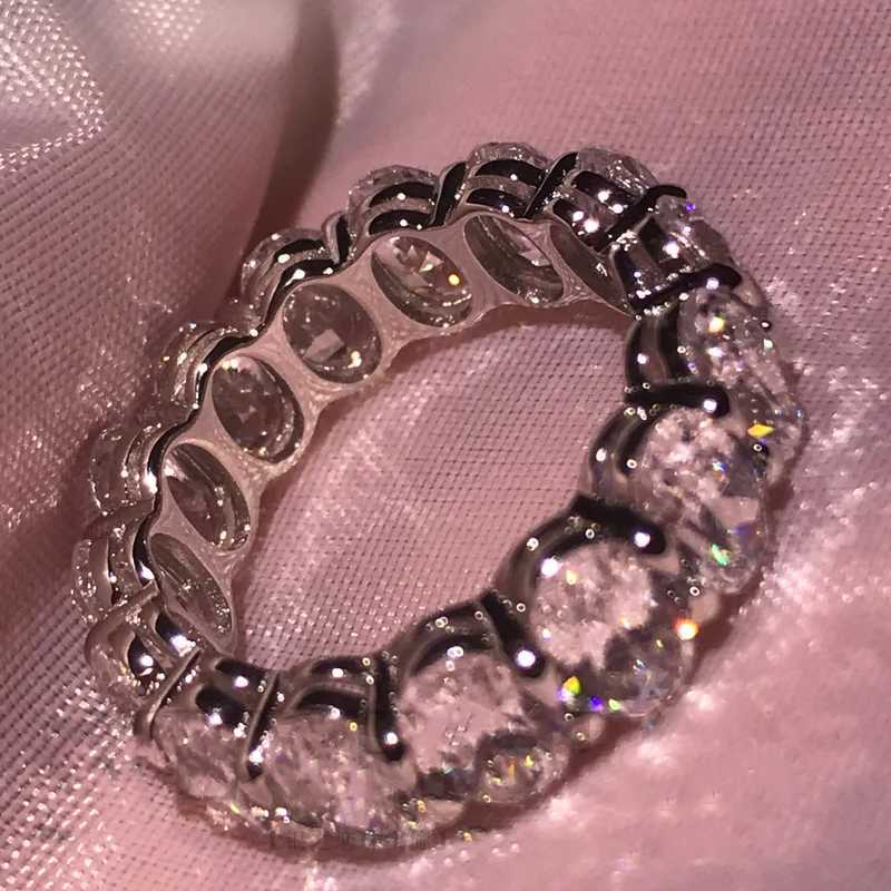 IOGOU 925 Sterling Silver Full Eternity Rings for Women Oval Engagement Band Ring Simulated Diamond Wedding Bridal Stacking RingW251017