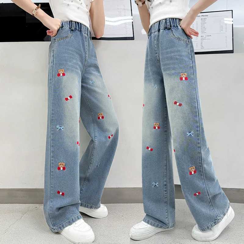 Spring Autumn Young Tennager Girls Denim Pants Elastic Waist Youth Girls Trousers Loose Casual cartoon Children Girls JeansT251017