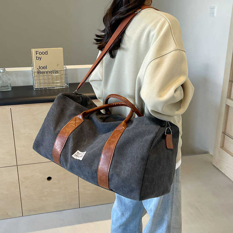 Short distance travel luggage storage bag for women, single shoulder large capacity canvas lightweight travel bag, sports and fitness bag for men 2504