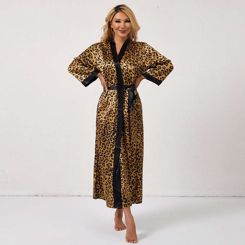 Women's Nightgown Leopard Print Pattern Sexy Loose Comfortable Sleepwear Tie Style Homewear