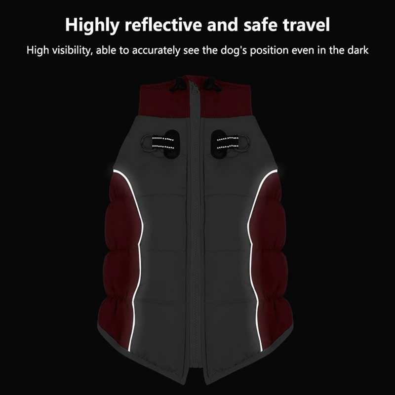 XL6XL Zipper Dog Winter Warm Dog Coat Jacket Reflective Fleece Dog Cold Weather Vest with Leash D Rings for Medium Large DogsW251017