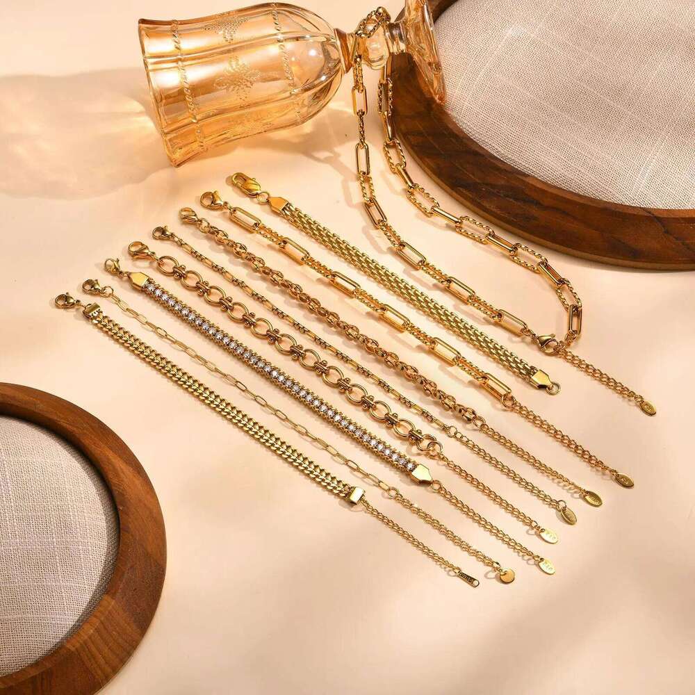 Women Stainless Steel Chain Bracelet, Gold Plated Twist Paperclip Adjustable Link Bracelet,Chunky Stackable Layered Jewelry