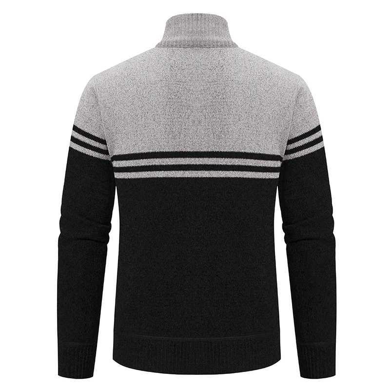 Mens New Winter Sweater Thick Fleece Warm Sweater Casual Stand Collar Zipper Cardigan Fashion Striped Coat J251017