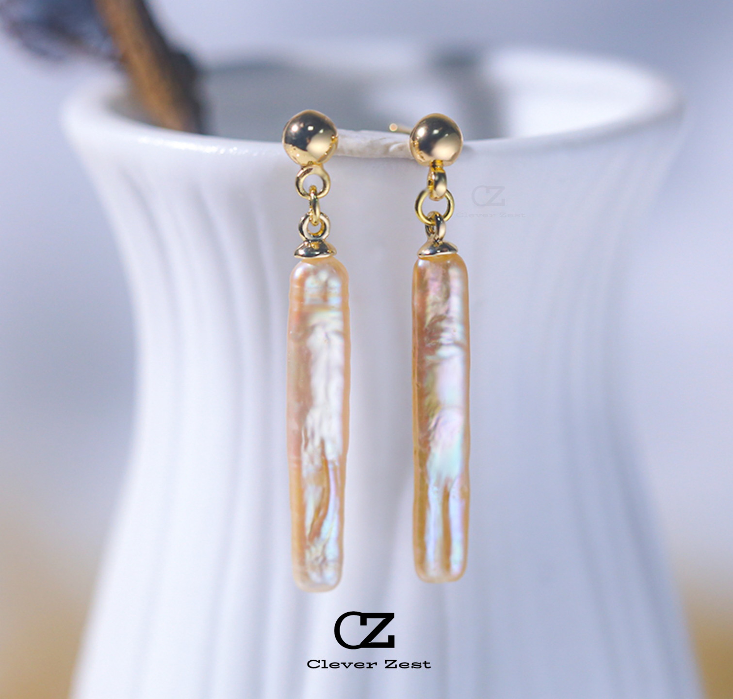 Natural Baroque Champagne-Colored Pearl Small Gold Bean Stud Earrings 14K Gold-Filled Fashionable Versatile Trendy Anniversary Gift Best Friend Gift