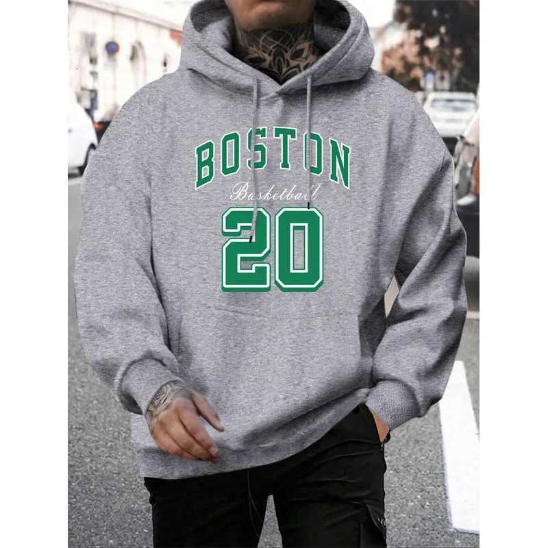Boston City Print Mens Loose Fit Harajuku Style Warm Fleece Hoodie Vintage Autumn Top Z251017