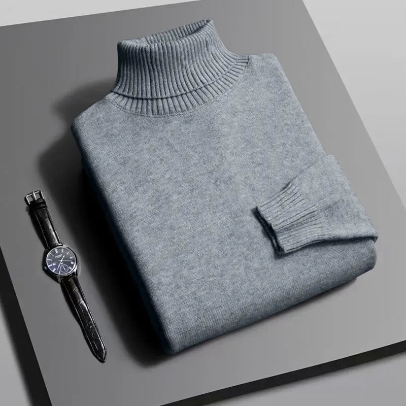 Autumn Mens High Quality Knitted Turtleneck Sweater Slim Fit Long Sleeve Antipilling Pullover Solid Color Trend Men Streetwea 251017