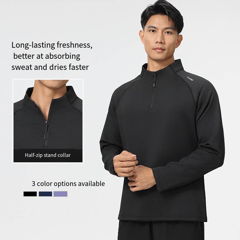 Men's Thickened Half-Zip Stand-Collar Outdoor Running Sweatshirt - Autumn/Winter Sports Training Gear for Fitness & Basketball
