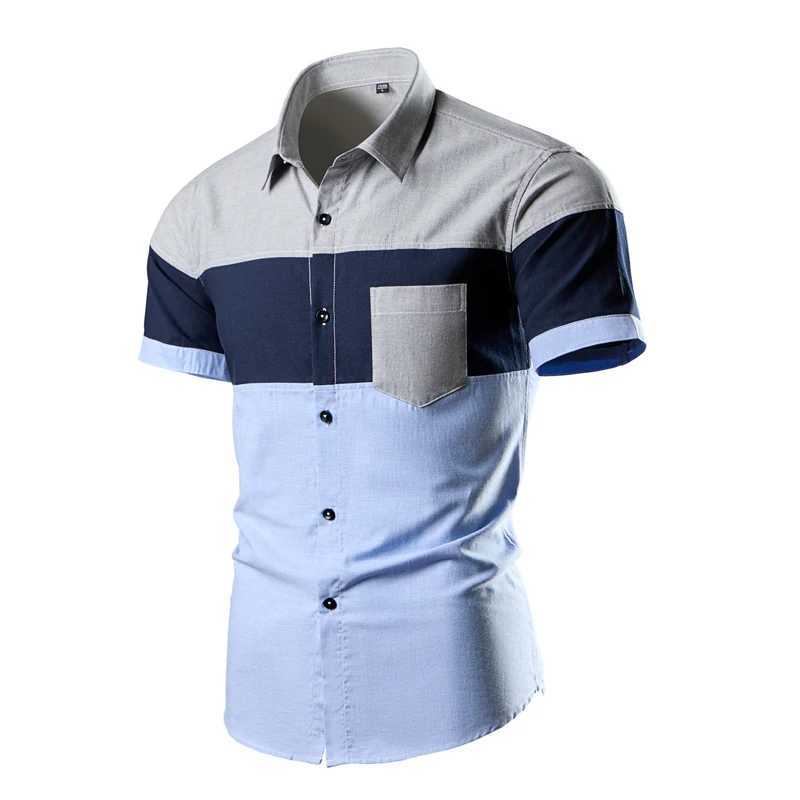 2025 New Mens Casual Color Blocking Fashion Shirt Blue White Available Asian Size M5XL J251017