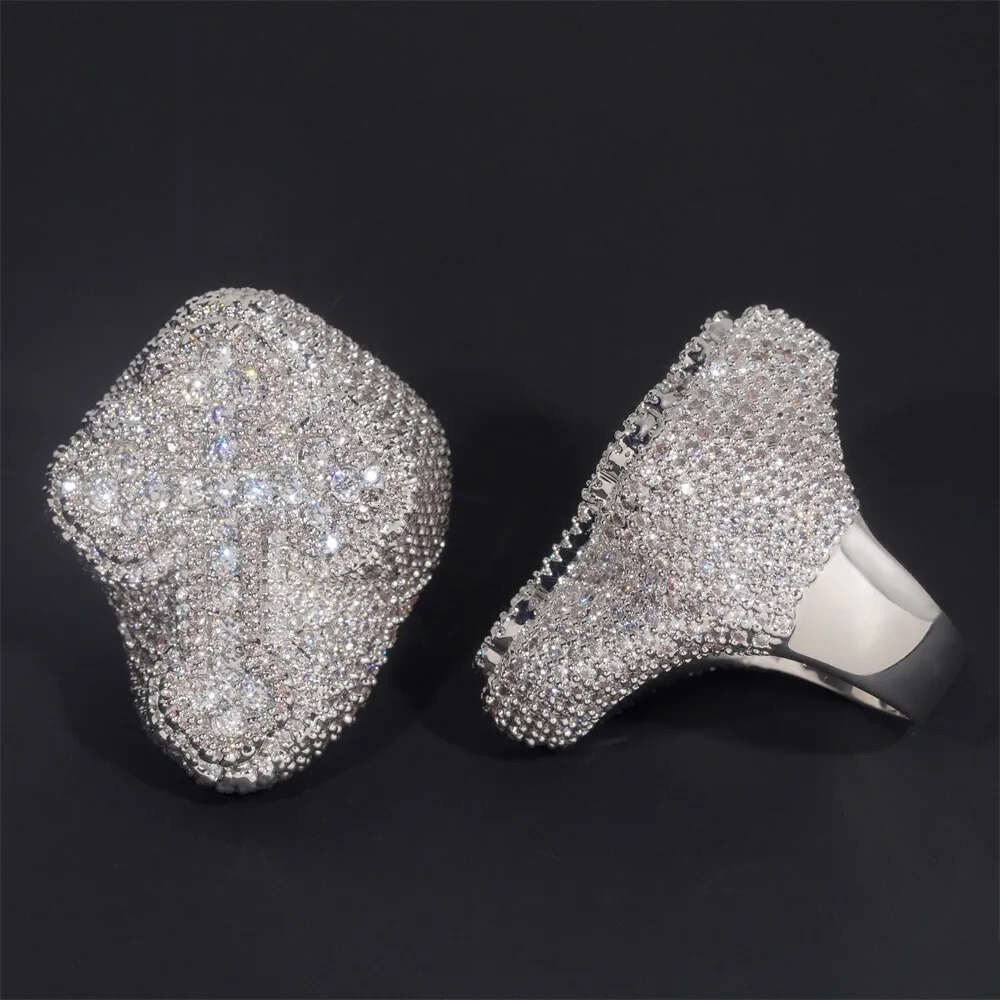 Rappers Style Tester Hip Hop Jewelry VVS Dia Iced Out Sterg Sier Cross Custom Moissanite Ring