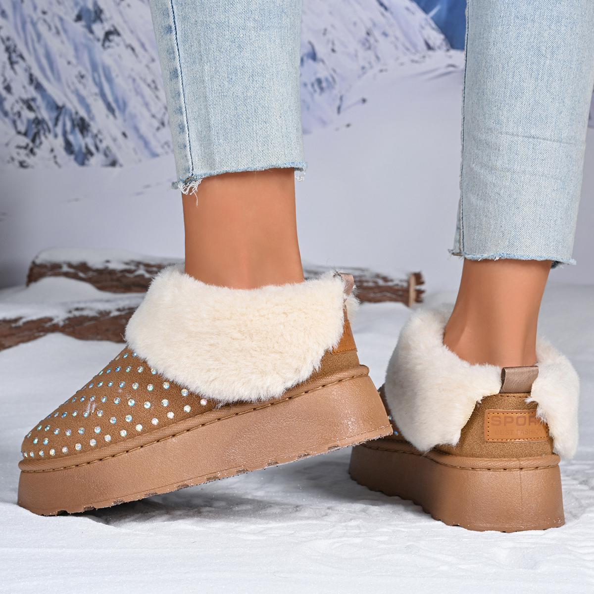 Short Calf Length Heel Boosted Cozy Wool-Lined Treads For Female Adventurers