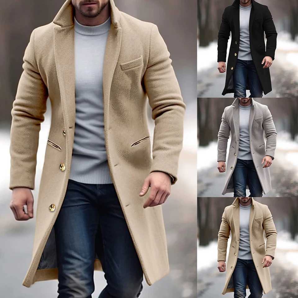 Mens Winter Warm Singlebreasted Lapel Overcoat Trench Business Gentleman Coat Long Jacket Outwear Windbreaker M2XL J251017