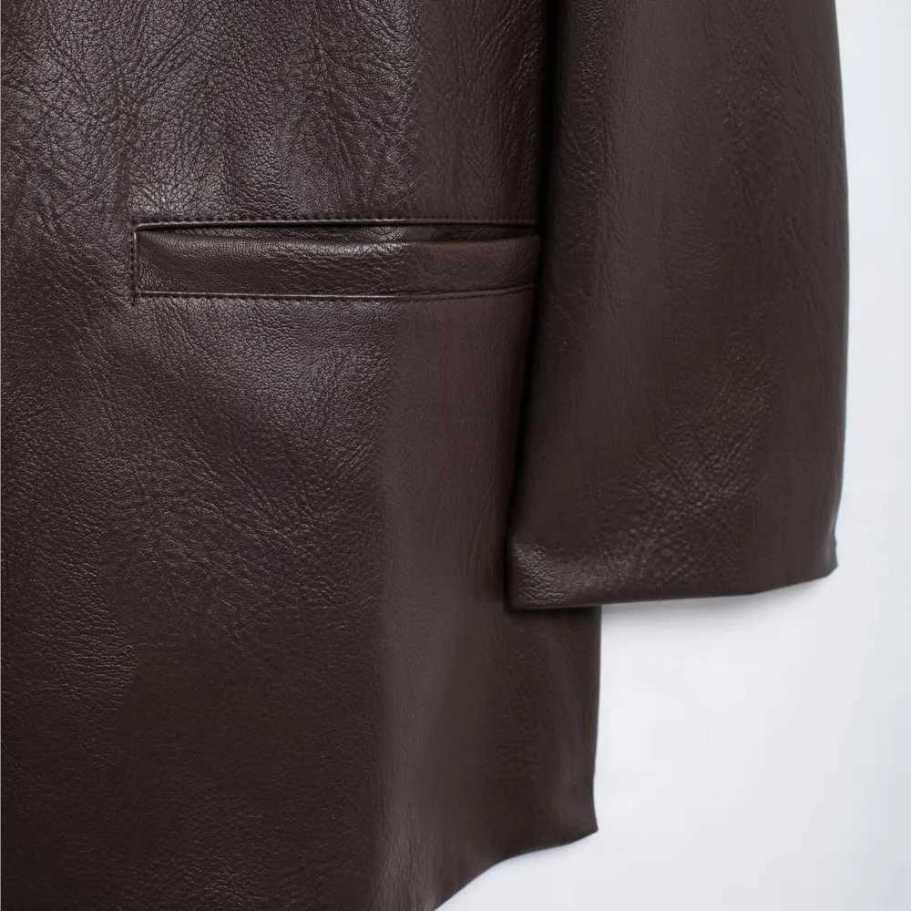 2024 American Retro Women Brown Red PU Leather Blazer Notched Collar Full Sleeve Midi Long Oversized Suits Loose OuterwearT251017