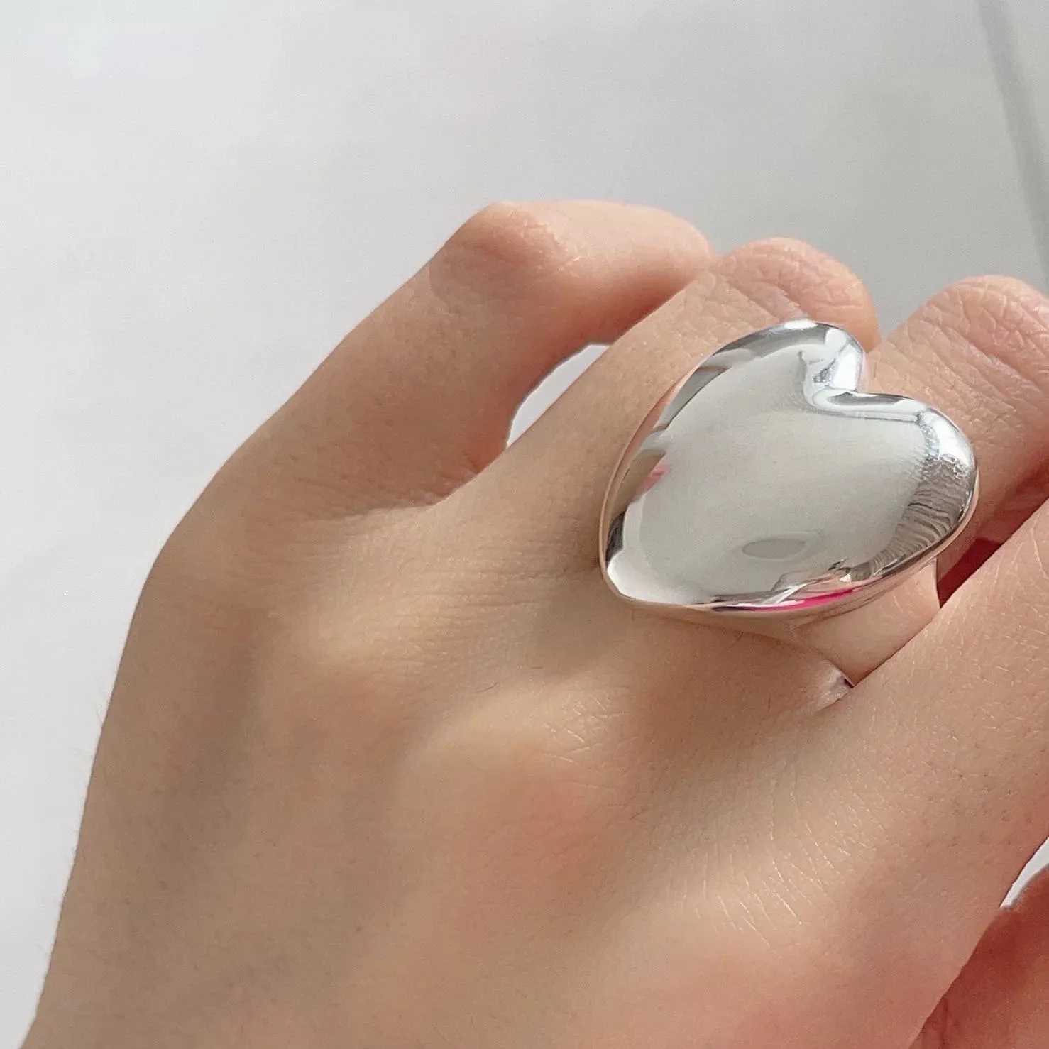 925 Sterling Silver Rings For Women Geometric Fine Jewelry Finger Adjustable Simple Smooth Heart Ring For Party Birthday GiftW251017