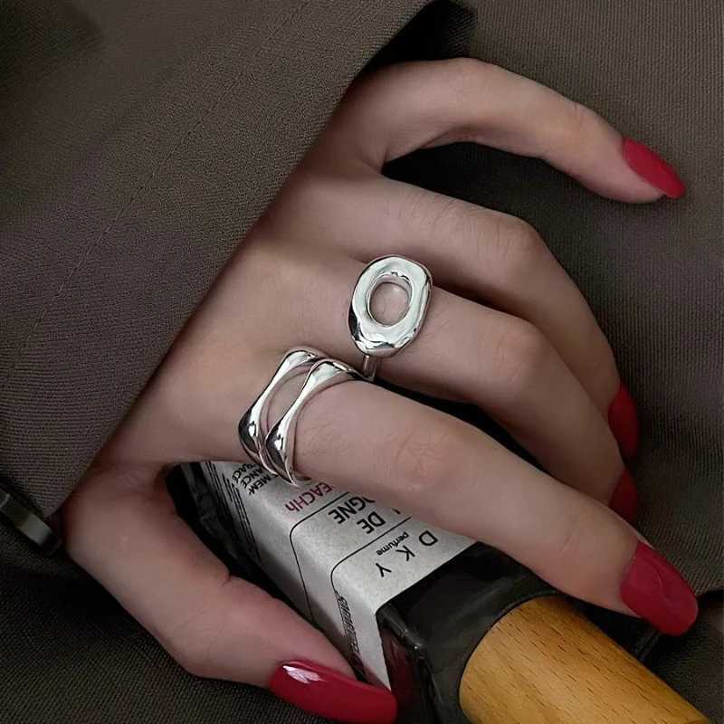 Stainless Steel Simple Hollow Rings for Women Geometric Fashion Smiple Open Handmade Allergy Party Jewelry Gifts 2023 NewW251017