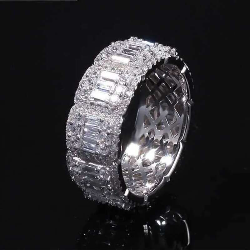 Aaa Gems Men's Baguette Dia Band Ring Real Vvs Wedding Iced Out Moissanite