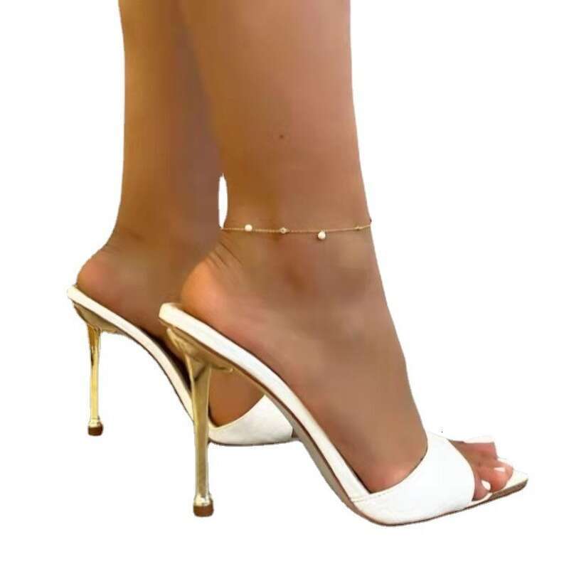 2025 New Fashio Wome Stiletto Sake Prit High Heels Slippers Flip Flops Poited Toe Slides Party Shoes