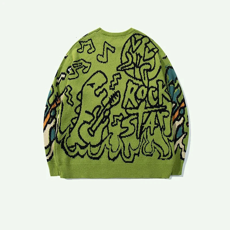 CALESECT Green Dinosaur Knit Sweater Womens Dino Jumper Y2K Streetwear Oversized Pullover Plus Size Mens Women Adults Men Trendy 251017