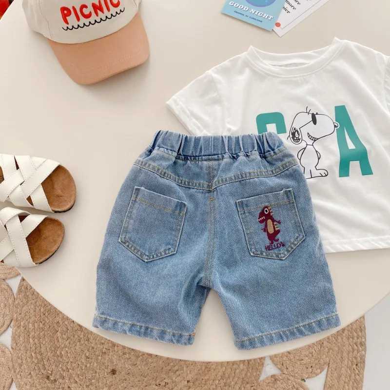2024 Summer Kids shorts cartoon embroidery Boys sports knee length jeans Children denim Middle pantsT251017