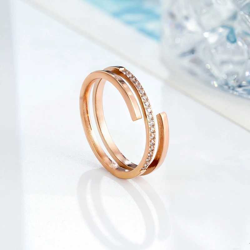 Crossover Of Double Layers Shape Cnc Microset Zircon Ring For Women Jewelry Stainless Steel Wedding Ring Wholesale Lots Z251017