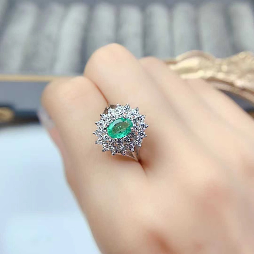 Luxury emerald wedding ring natural emerald ring with certificate solid 925 silver jewelry birthday gift for women