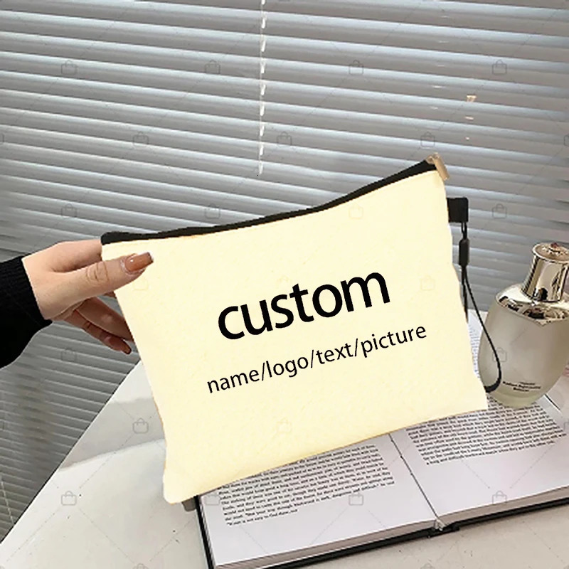 Personalized Customized NameTextPicture Canvas Bags Toilet Kit TeacherBirthday Gift Cosmetic Bag Mini Makeup Pouch251011