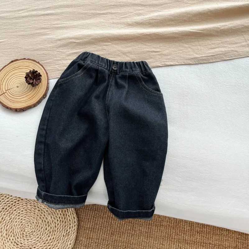 New Boys Streetwear Retro Jeans 2025 Autumn Baby Girls Elastic Waist Loose Jean Pants Childrens Denim TrousersT251017