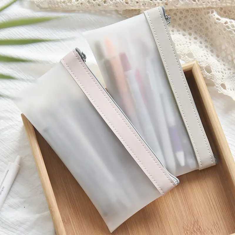 Transparent Frosted Cosmetic Bag Women Makeup Bag Travel Bathing Wash Pouch Toiletries Organizer Student Stationery Storage Bags W251017