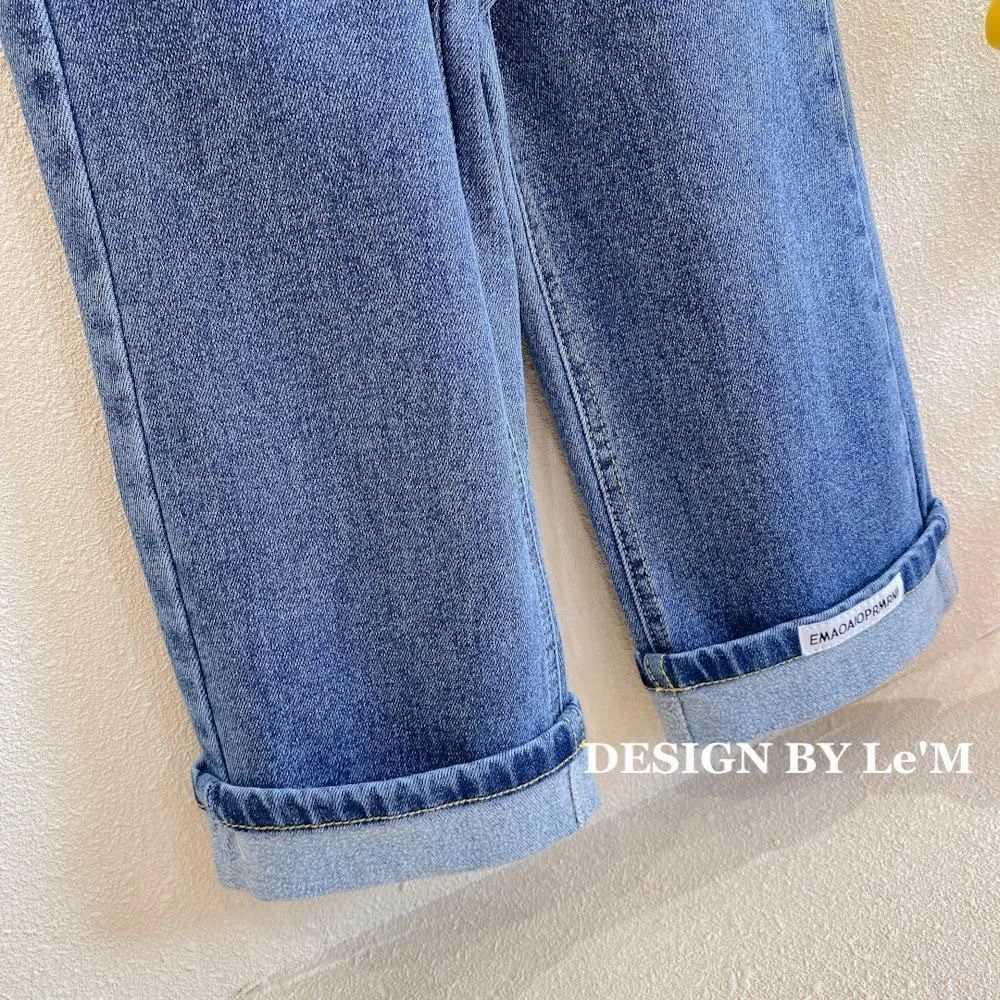 Kids Baby Girls Pants Autumn Solid Color Toddler Girls Denim Pants Elastic Waist Casual Pocket 16y Girls Straightleg JeansT251017