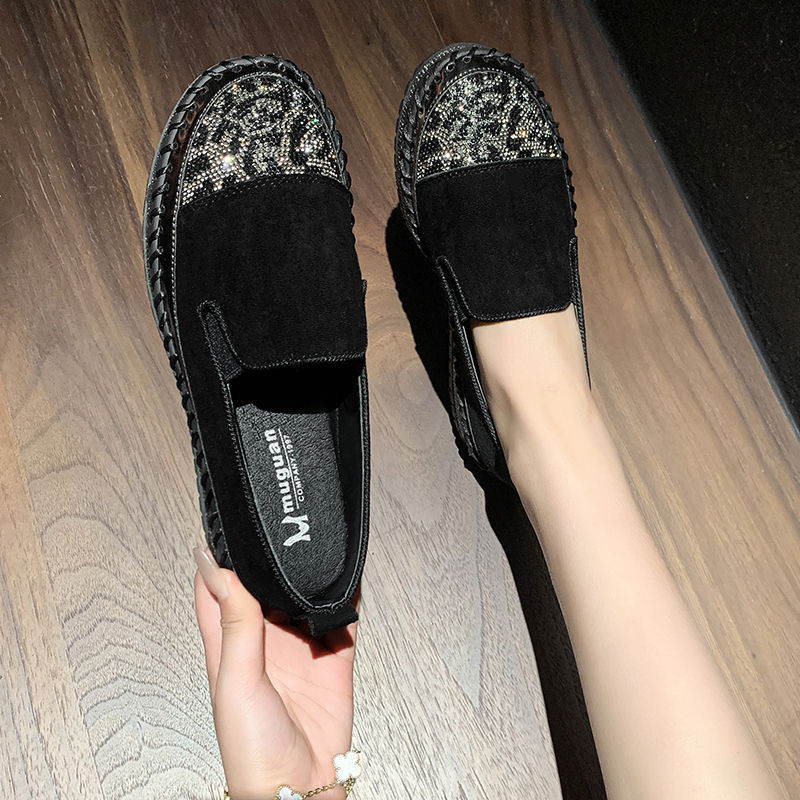 Luxury Diamond Designer Women's Casual Shoes Fashion Versatile Loafers Casual Thin Bottom Rhinestone Round Toe Flats Anti slip walking shoes Zapa