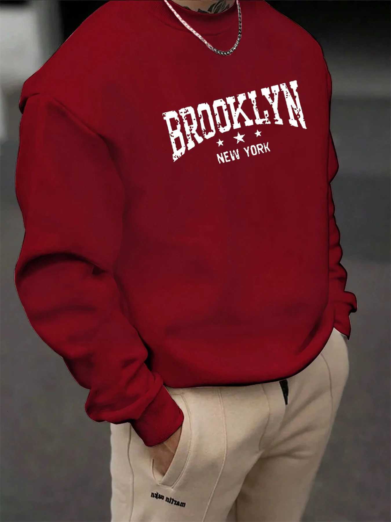 Mens autumn and winter fashionable casual loose Brooklyn letter graphic printed long sleeved round neck sweatshirt Z251017