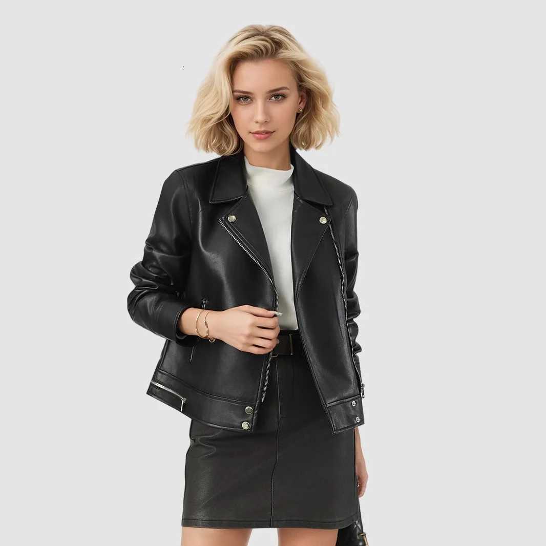 Women Faux Leather Coats Zipper Coat Casual Slim Fit Turn Down Collar Jackets Work Elegant Jacket Y2k StreetwearT251017