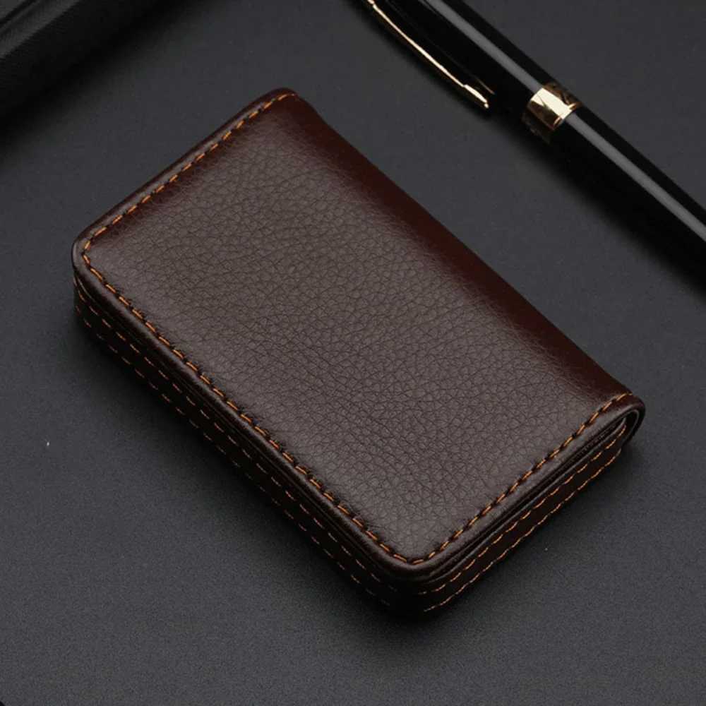 Sized Stitched PU Leather Credit Card Holder Visiting Business Card Case Wallet with Magnetic Shut for Men WomenW251017