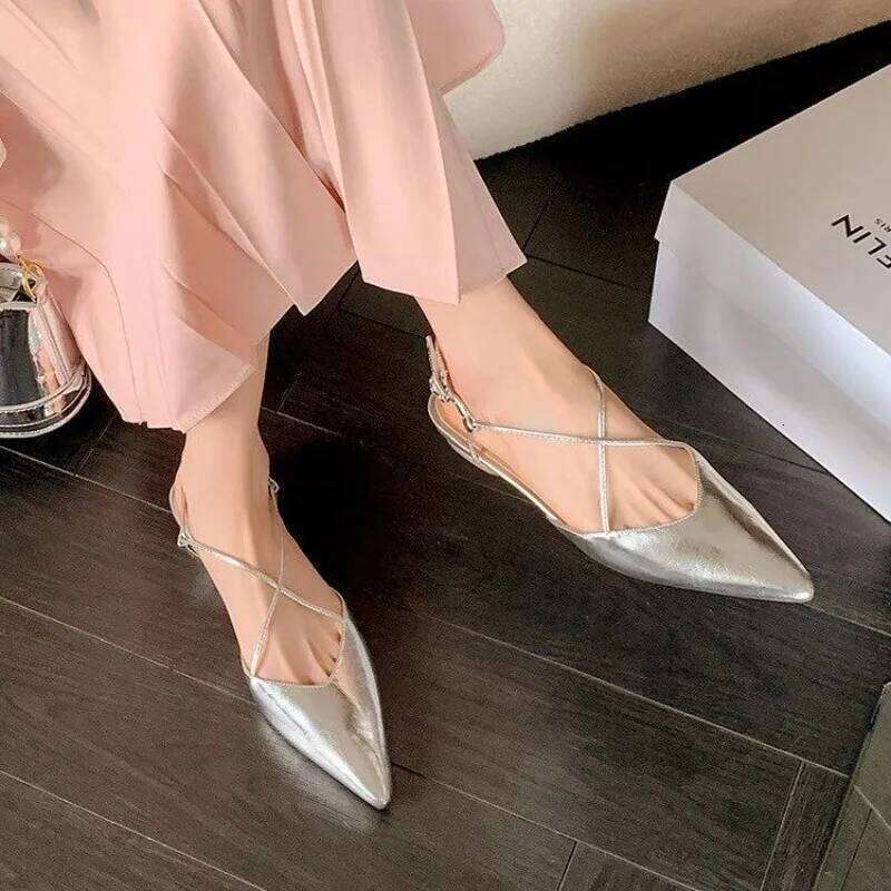 2025 Sexy Slingbacks Women Sandals Pointed Toe Pumps Flats Party Genuine Leather Dress Shoes Office 35-40