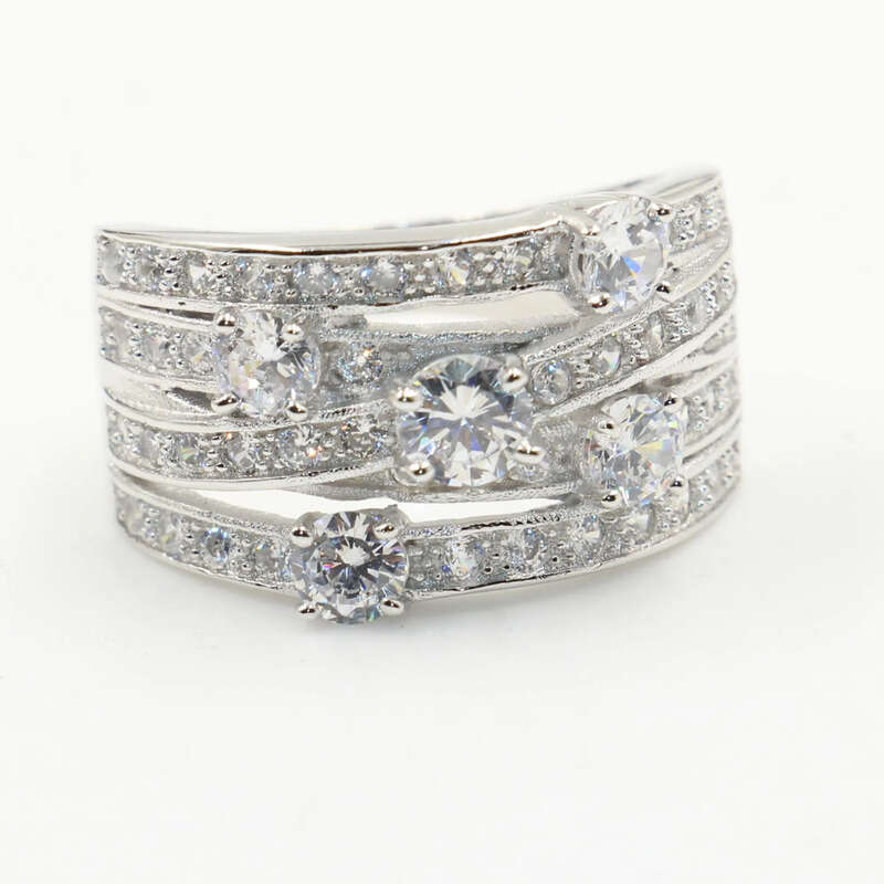 Infinity Jewelry Real Sterling Sier Big Discount White Clear Topaz CZ Dia Eternity Wedding Band Net Ring for Women