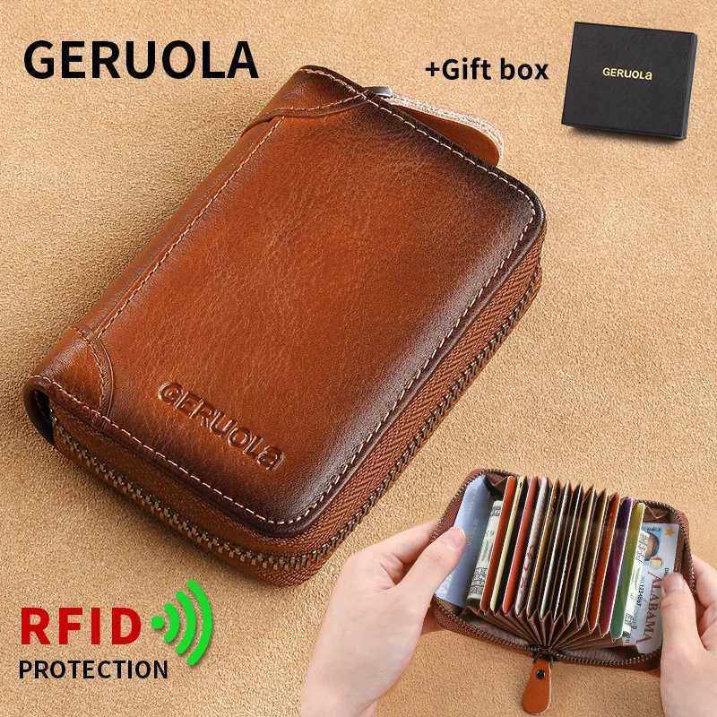 Mens Genuine Leather Large Capacity MultiSlot Card Holder with Drivers License Case New Gradient Color Design RFID BlockingW251017