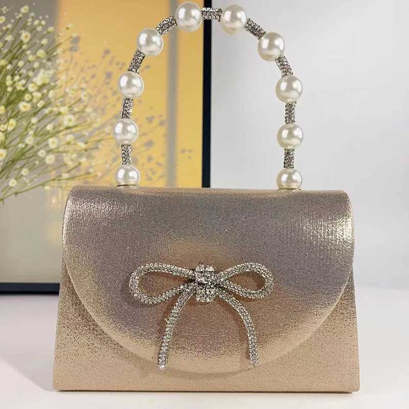 Fashion Womens Pearl Bow Clutch Purse Handbags Daily Commuting Bag Casual Glitter Rhinestone Handbag Solid Business Womens Bag Z251017