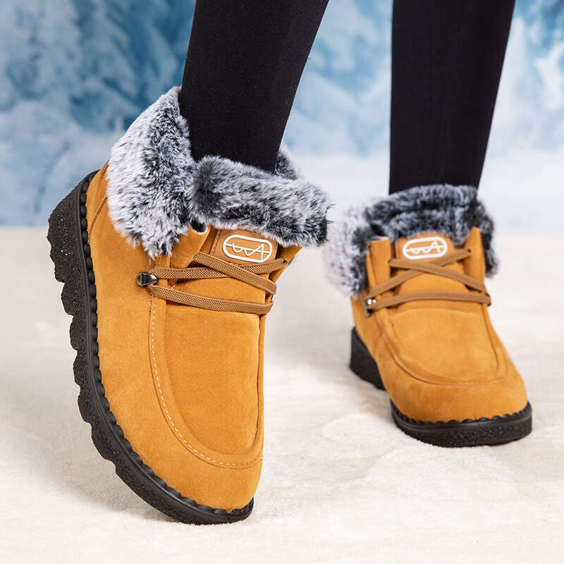 Women's Winter Boots With Cozy Plush Faux Fur, Non-Slip Platform Sole Round Toe - Warm PU Cover Ankle Booties, Lace-Up Black Grey Snow Shoes For 