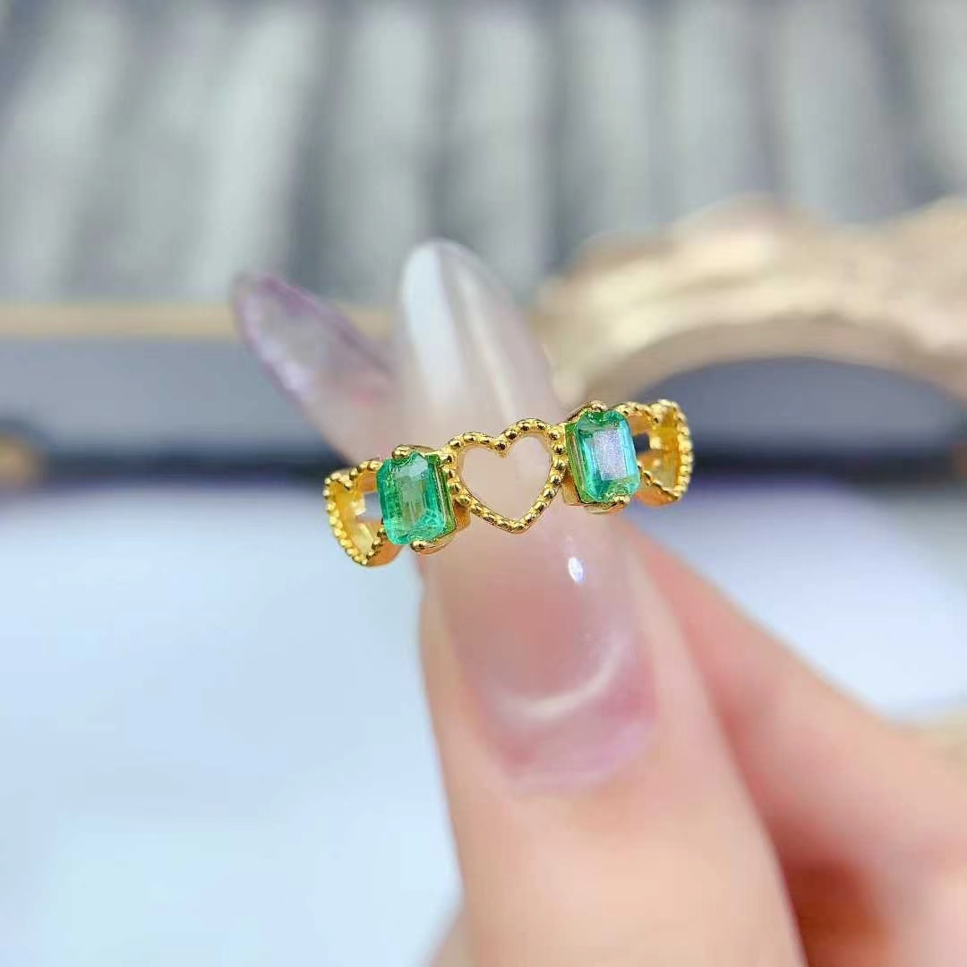 925 silver heart ring real natural emerald ring for women 3mm*4mm 0.3ct Colombian emerald silver jewelry with certificate