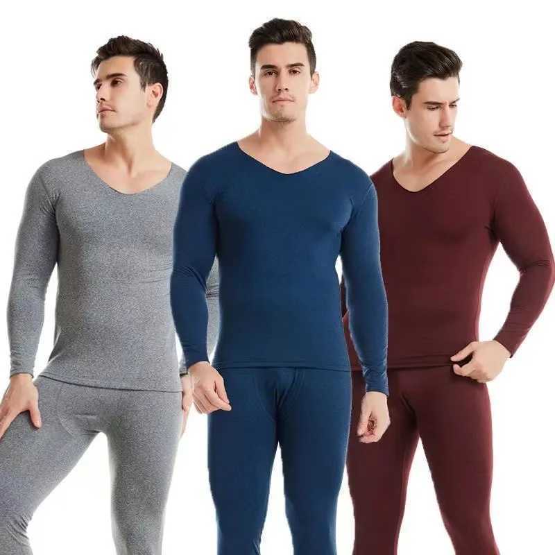 Mens Vneck Thermal Underwear Set Long Johns Men Autumn Winter Shirt and Pants 2 Piece Set Mens Long Thermal Underwear Clothing H251017