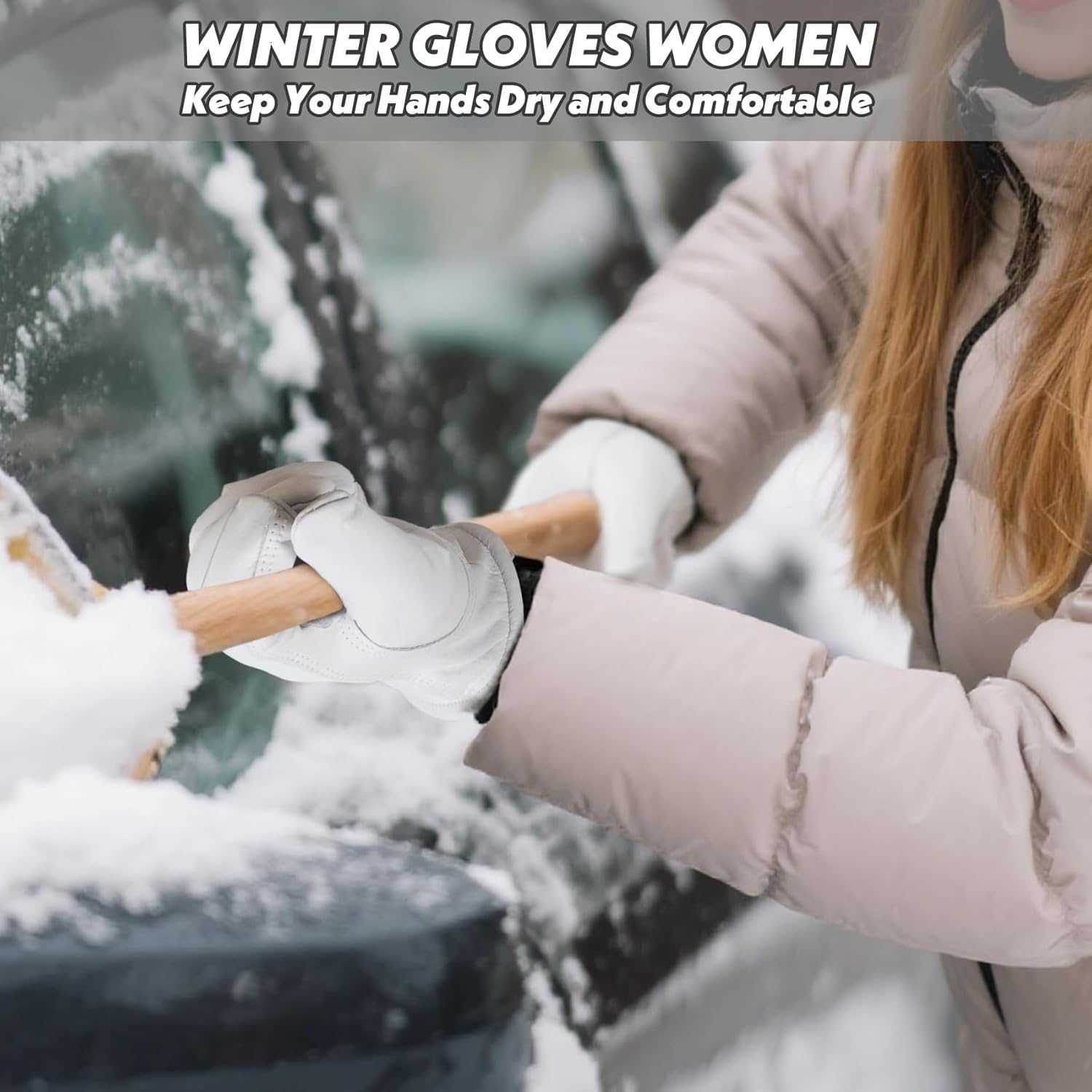 Winter Gloves Women WaterResistant Insulated Puncture and Abrasion Resistant Cowhide Leather with Warm Thinsulate Lining for Cold Weather Small White 
