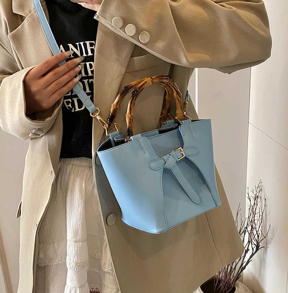 Womens Bucket Bag Trendy Crossbody Bags For Women Vegan Leather Bamboo Handle Shoulder Handbags Spring Summer Travel Purse Z251017