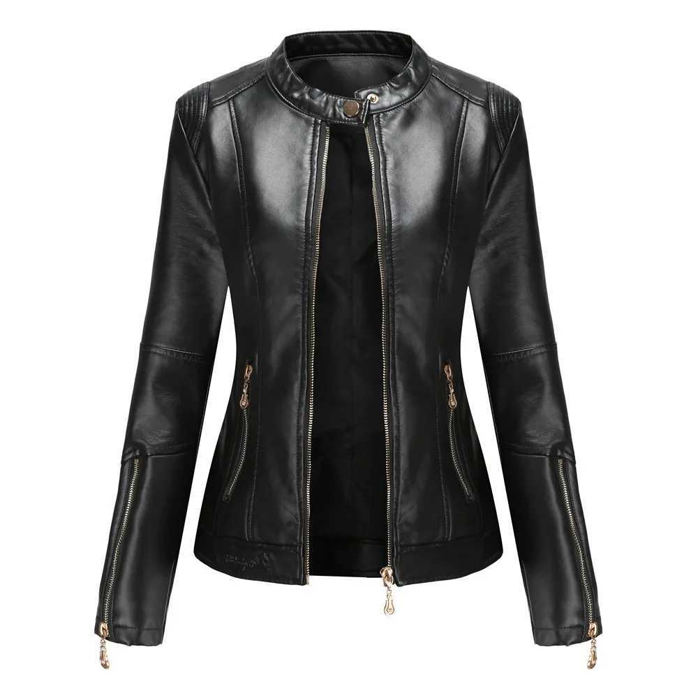 New Fashion Womens Leather Jacket PU Leather Short Coat Standup Collar Jacket Womens Spring And Autumn Thin Leather JacketT251017
