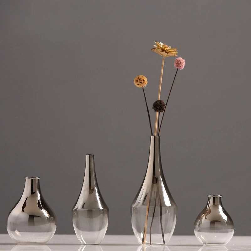 Creative Silver Gradient Vase 2025 New Nordic Glass Vase Dried Insert Desktop Terrarium Decoration Plant Holder C251017
