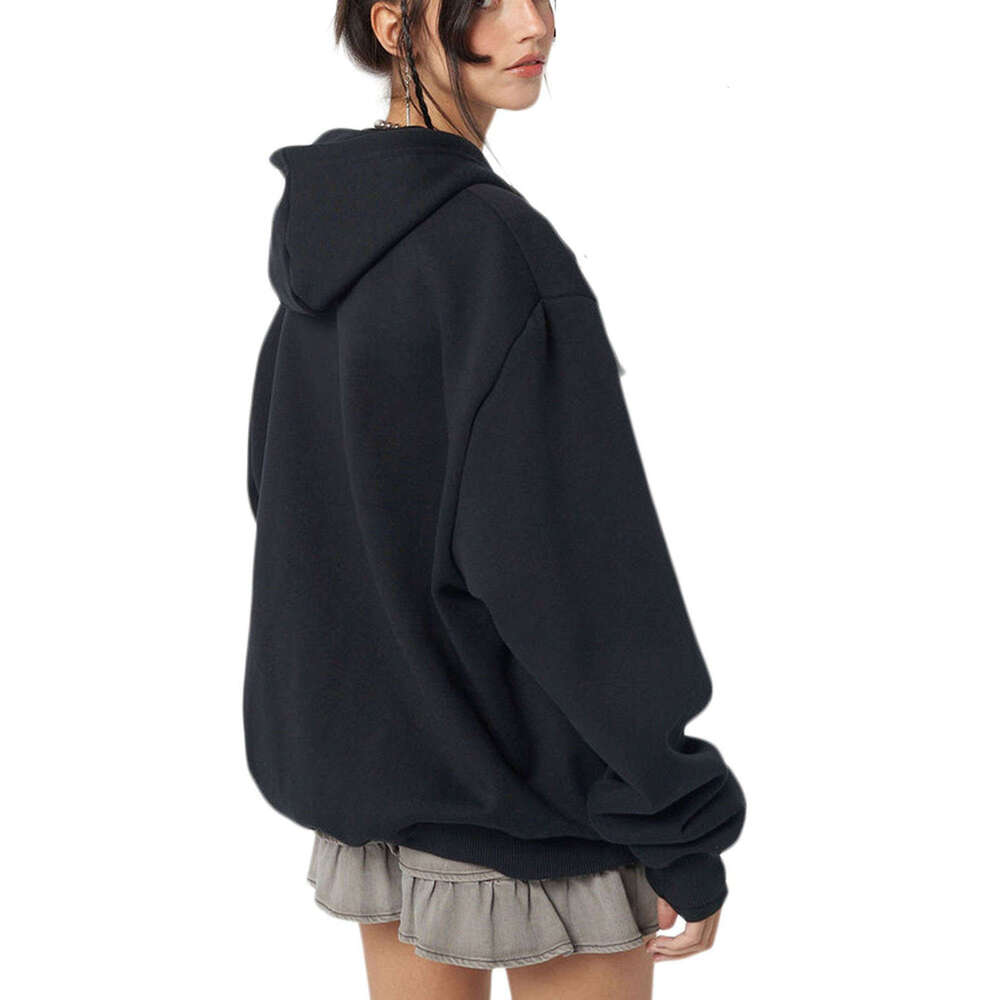 Women Y2k Spring Autumn Casual Hooded Coat Black Long Sleeve Skull Print Zipper Hoodie