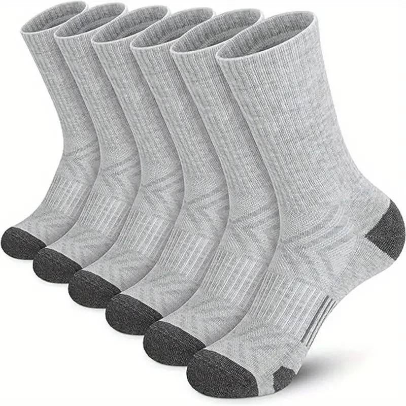 6 pairs Mens Solid Crew Socks Comfy Breathable Thermal Socks for Winter Autumn 251017